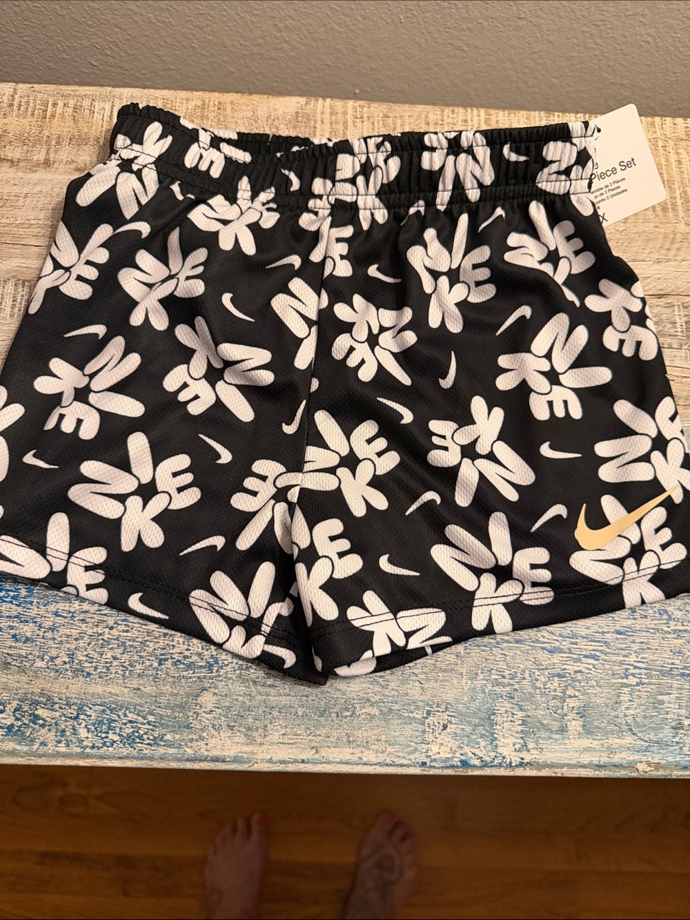 Nike White Short Sleeve 'Just Do It.' Tee with Black Floral Shorts Set - Picture 4 of 6
